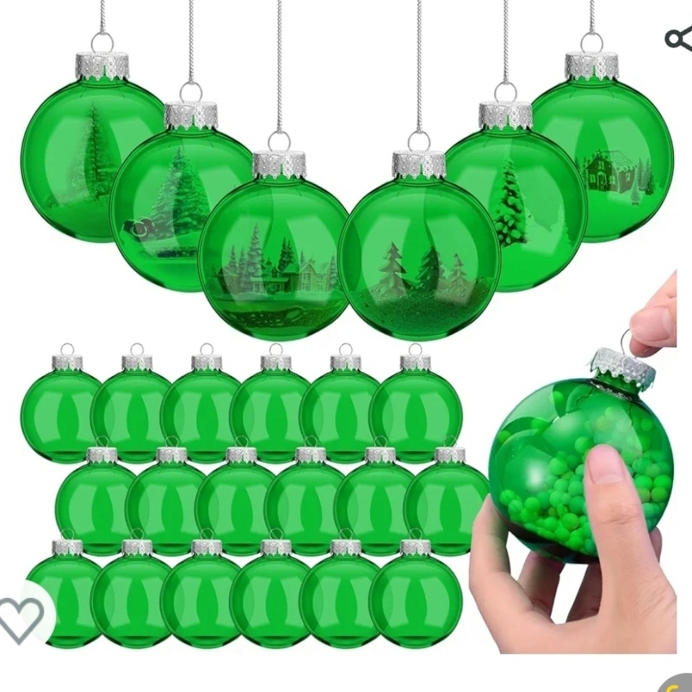 New in box! Bright green transparent refillable decorative hanging ornaments set